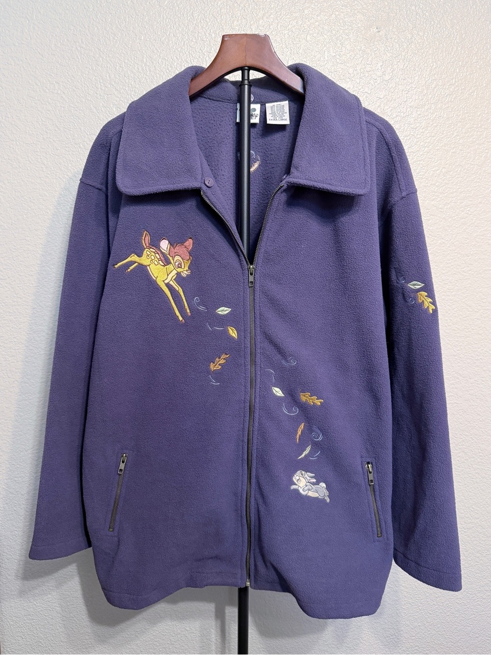 Vintage Disney Bambi Fall Oversized Full Zip 90s Collar Fleece Jacket - XL
